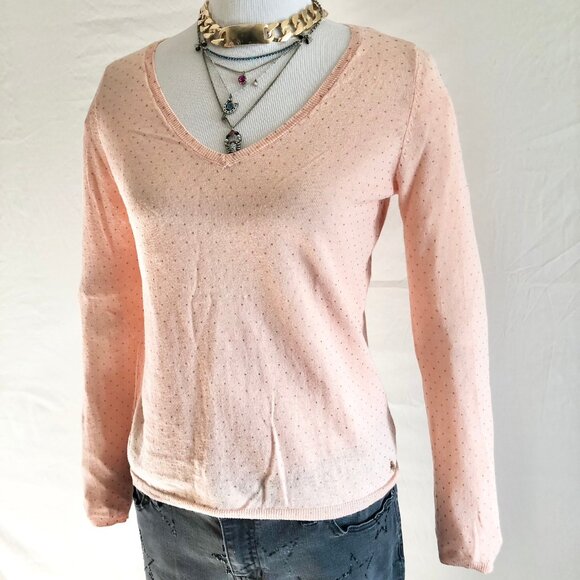 Retro Des Petits Hauts Linen Blend Knit Top Peach Sparkly Dots Size S - Picture 1 of 10